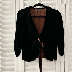 Hale Bob Black Velvet Tie Front Blazer with Copper Silk Lining M
